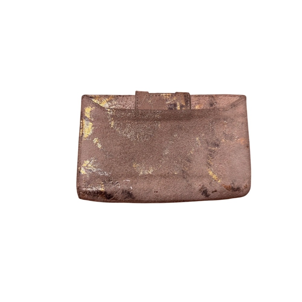 Hobo Lauren Distressed Metallic Gold Suede Kisslock Wallet Taupe - Picture 2 of 5